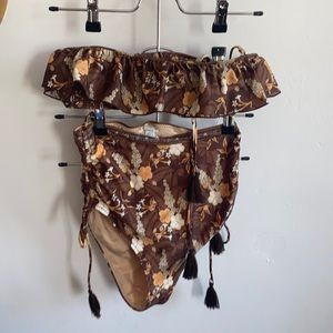 Spell Bianca high waist bikini TOP/BOTTOMs matching set small EUC